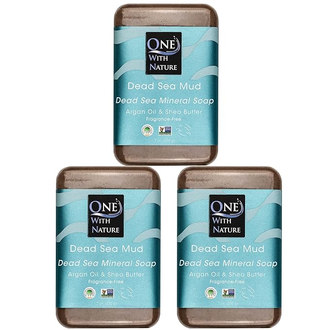 One With Nature Dead Sea Mineral Mud Soap Bar, 7 oz, Fragrance Free, Shea Butter, Argan Oil, Magnesium, Sulfur, 21 Minerals, Soothes Skin, Exfoliates-GlimoraGlow