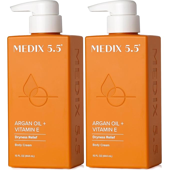 Medix 5.5 Argan Oil + Vitamin E Cream Anti Aging Skin Care Moisturizer Body Lotion For Women & Men | Firming Body Lotion Reduces Look Of Wrinkles, Cellulite, Crepey Skin, & Uneven Skin Tone, 2-Pack-GlimoraGlow