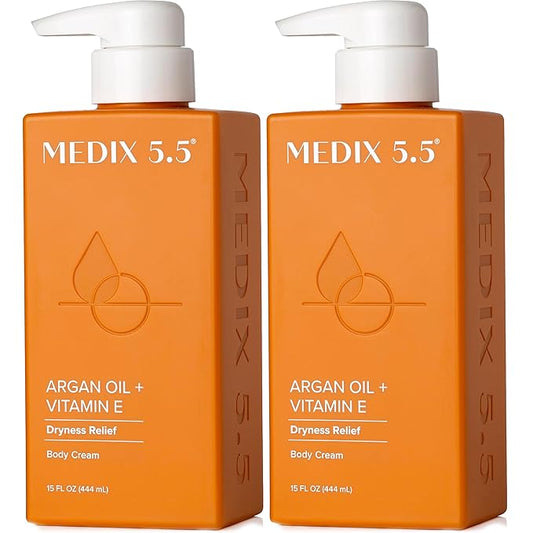 Medix 5.5 Argan Oil + Vitamin E Cream Anti Aging Skin Care Moisturizer Body Lotion For Women & Men | Firming Body Lotion Reduces Look Of Wrinkles, Cellulite, Crepey Skin, & Uneven Skin Tone, 2-Pack-GlimoraGlow