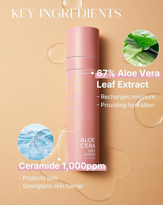 Aloe Cera Mist Serum - Vegan Hydrating Face Spray with Aloe Vera and Ceramide for Rough and Dry Skin - Refreshing & Hydrating Facial Mist - Fresh Herb Citrus Scent, 2.7 fl.oz.-GlimoraGlow