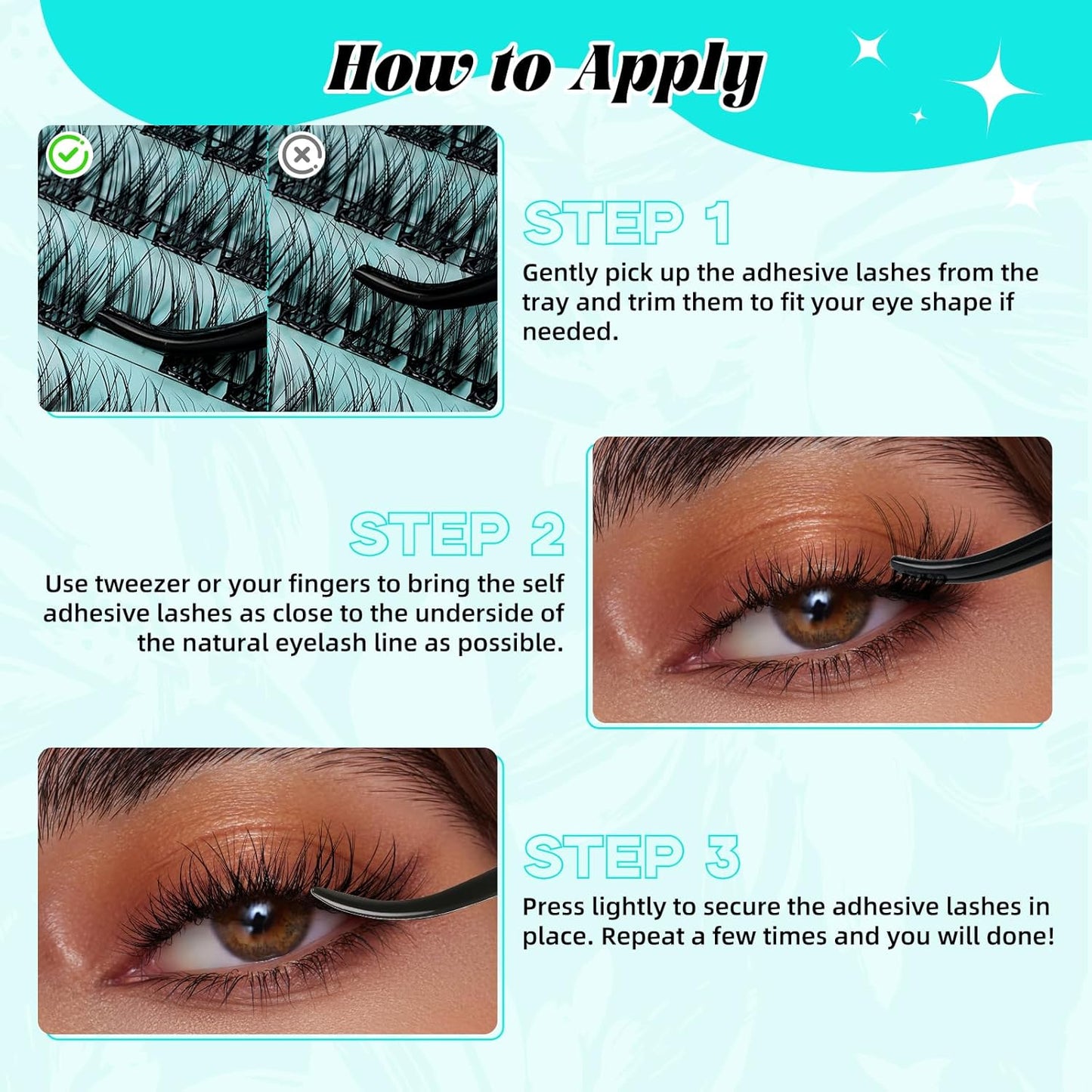 120PCS Self Adhesive Eyelashes Natural C Curl 8-16mm Self Adhesive Lash Clusters,No Lash Glue Needed,Impress Lashes Wide Stem Lashes Extension-GlimoraGlow