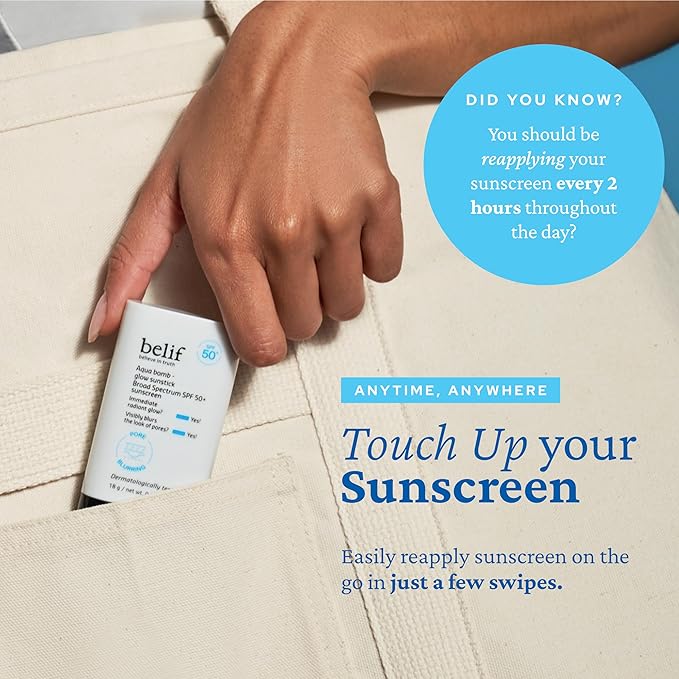 belif Aqua Bomb Niacinamide Sunscreen Stick SPF 50+ PA++++ – Korean Sunstick for Face with Hyaluronic Acid, No White Cast, Lightweight Velvet Finish, Daily UV Protection, Semi-Matte Glow, 0.63 oz-GlimoraGlow