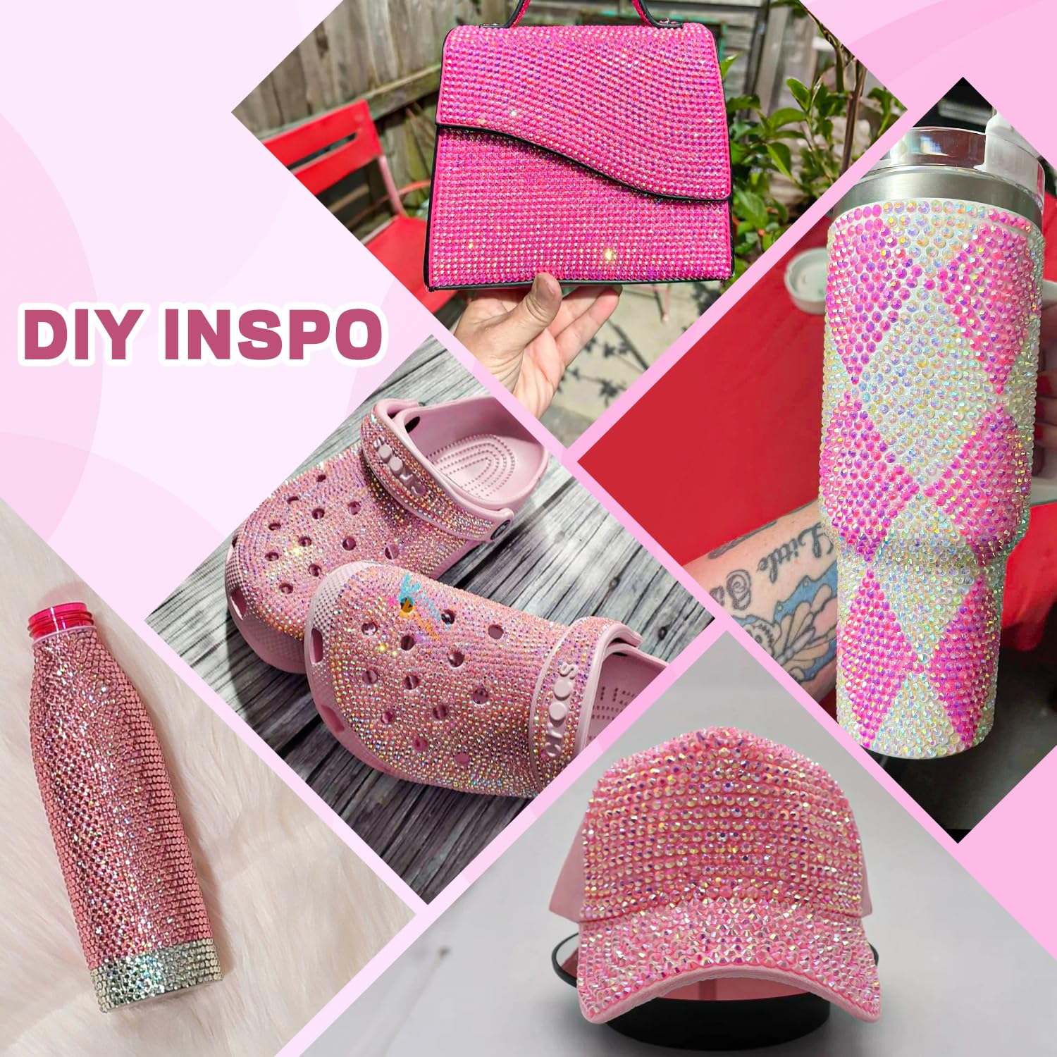 20000Pcs Pink Rhinestones for Bedazzling with 1Pcs B7000 Jewelry Glue, Resin Rhinestones for Crafting Crafts DIY, Bedazzler Kit Gems for Clothing Shoes Tumblers Nail Art Assorted Size 3/4/5/6mm-GlimoraGlow