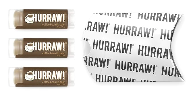 Hurraw! Coffee Bean Lip Balm, 3 Pack: Organic, Certified Vegan, Cruelty and Gluten Free. Non-GMO, 100% Natural Ingredients. Bee, Shea, Soy and Palm Free. Made in USA-GlimoraGlow