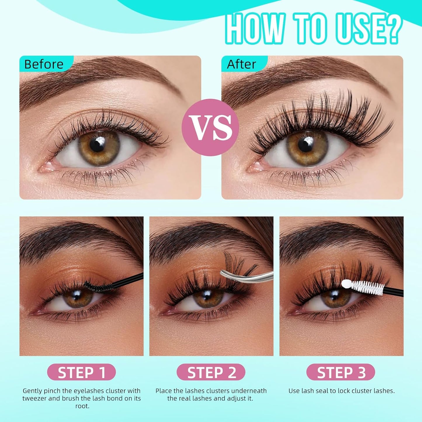 Lash Clusters 200pcs, Eyelash Extension Kit 30D D Curl Diy Cluster Eyelashes Extensions Lash Bond and Remover Waterproof Lash Applicator Tools for 8-18mm Mix Lashes Beginner Self Use-GlimoraGlow