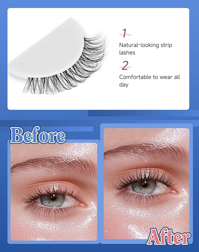 Short Lashes Natural Look Everyday Wispy Eyelashes Mink Flared Eyelashes Strip False Eye Lash Soft Clear Band 7 Pairs SF-05-GlimoraGlow