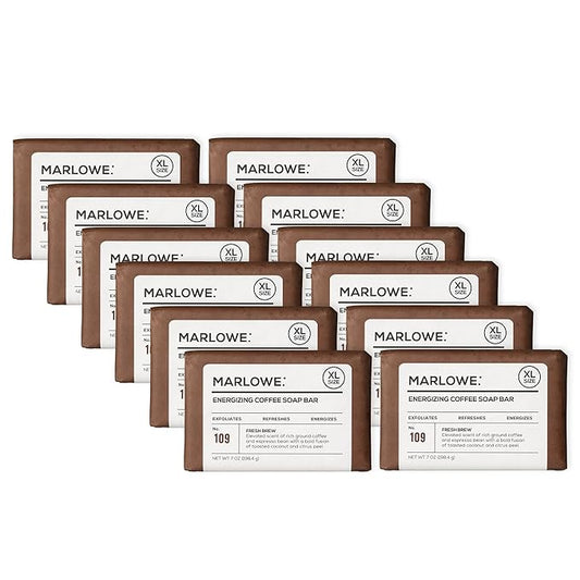 MARLOWE. No. 109 Coffee Bar Soap 7 oz (12 Bars) – Exfoliating Body Scrub for Men with Natural Extracts, Caffeine, Coffee Bean & Cocoa Butter – Energizing Fresh Brewed Scent-GlimoraGlow