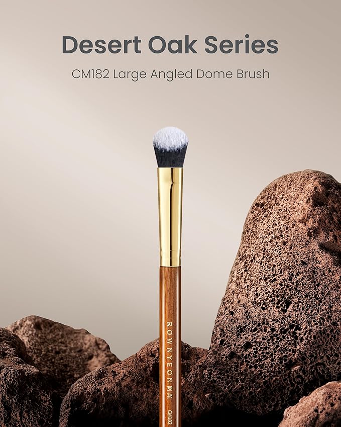 Desert Oak Series Precision Angled Dome Highlight Brush - Small Nylon Bristles for Targeted Cream/Liquid Highlighter, Under-Eye, Nose Bridge & Detail Work, Bubinga Handle & Brass Ferrule (CM 182)-GlimoraGlow