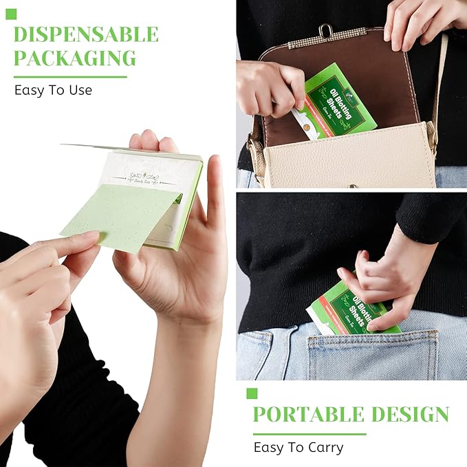 Oil Blotting Sheets for Face - Green Tea,26% Larger,3pk/300 Natural Blotting Paper for Oily Skin,Makeup Friendly Oil Absorbing Sheets,Easy To Grab One-GlimoraGlow