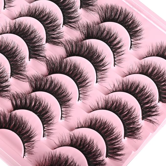 FARRED Natural Lashes Short Eyelashes Wispy False Mink Lash Pack 14 Pair Fluffy Cat Eye Strip Eyelash that Looks Like Extensions Small Fake Lashes for MUA and Beginners Daily Makeup (F14 | 8-15mm)-GlimoraGlow