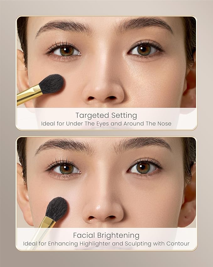 Desert Oak Series Highlighter & Setting Brush - Grade-A Fine LambsGoat Hair for Airbrushed Finish, Multi-Use for Cheeks/Nose/Under-Eyes, Ebana Handle & Brass Ferrule (CM 165)-GlimoraGlow