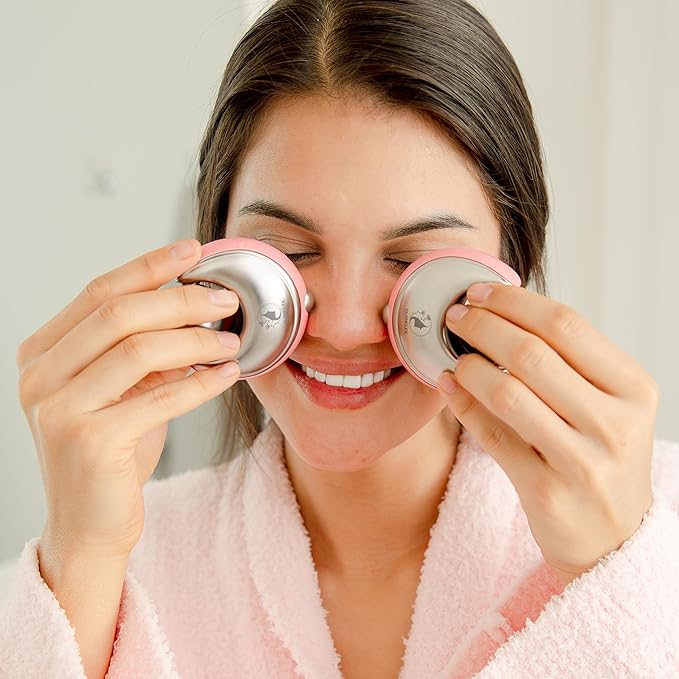 Cryo-Infused Ice Roller for Face Women Pack of 2 - Ergonomic Facial Ice Roller for Eyes, Cheeks, Nose, Mouth, Neck - Travel Freezer Face Depuffer Massager - Skincare Beauty Ice Globes for Face-GlimoraGlow