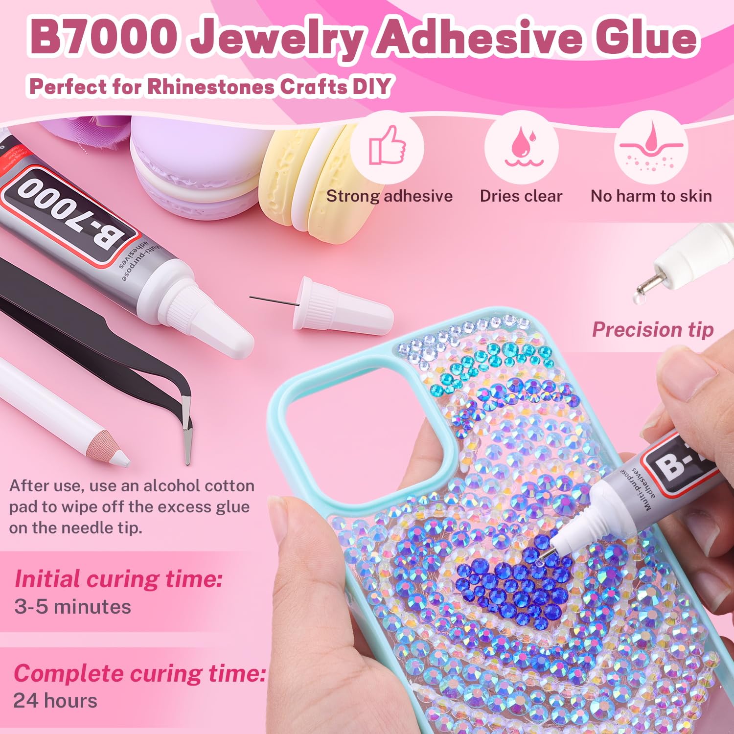 20000Pcs Blue Rhinestones for Bedazzling with 1Pcs B7000 Jewelry Glue, Resin Rhinestones for Crafting Crafts DIY, Bedazzler Kit Gems for Clothing Shoes Tumblers Nail Art Assorted Size 3/4/5/6mm-GlimoraGlow