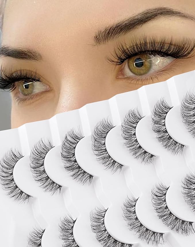 Short Eyelashes Natural Look Wispy Mink Lashes Thick False Eyelashes Small Eye Lashes Pack Fluffy Strip Lashes 7 Pairs-GlimoraGlow