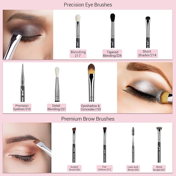 Jessup Eye Makeup Brushes 10 pcs, Premium Synthetic Eyeshadow Blending Concealer Eyebrow Eyeliner Brush Set T315-GlimoraGlow