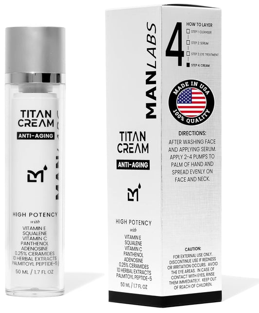 Titan Anti-Aging Mens Face Cream – Mens Face Moisturizer – For Men, Face Lotion – Men, Skin Care – Tighten, Tone, Revitalize – Ceramides, Vitamin C & E, Squalane – All Skin Types – Unscented-GlimoraGlow
