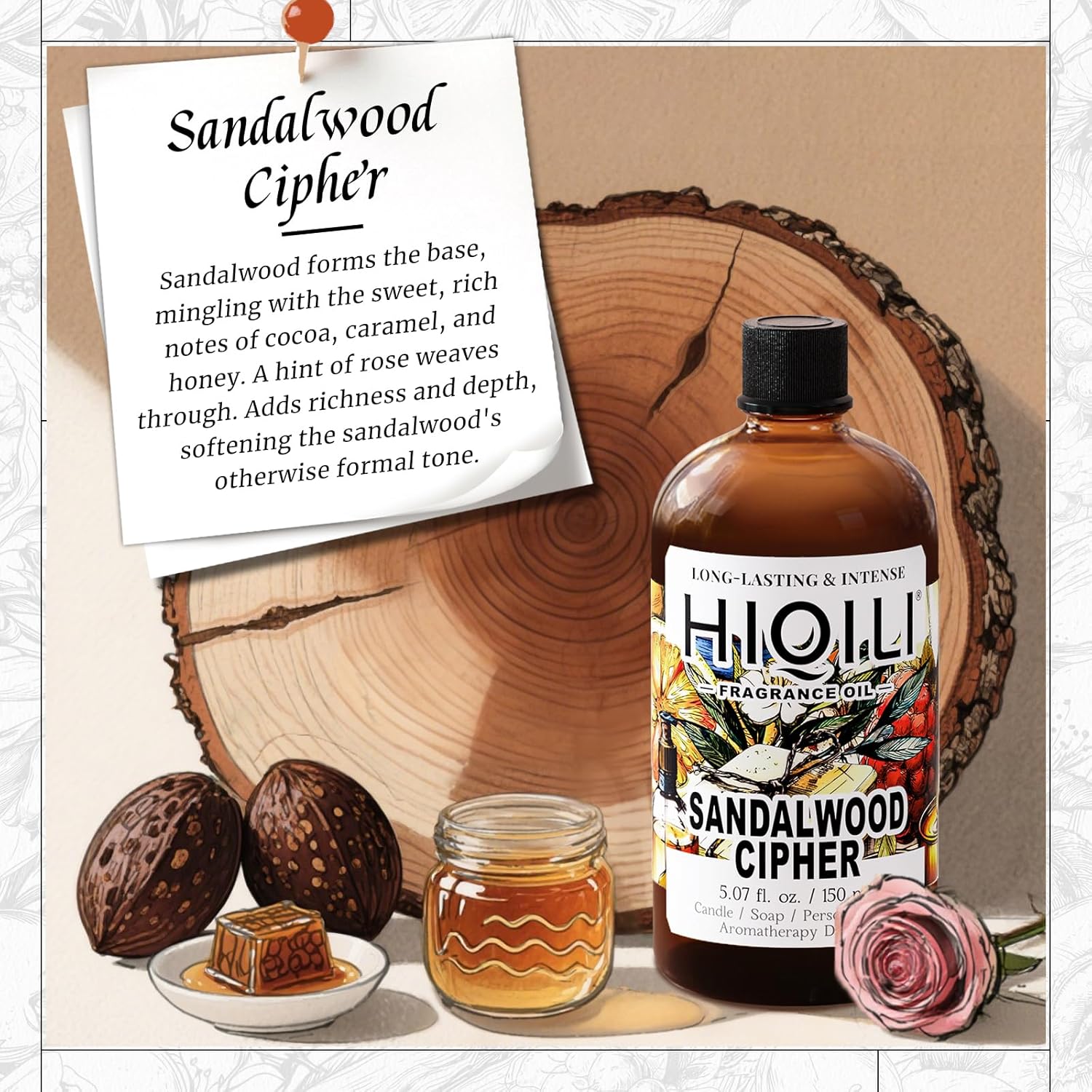 HIQILI Sandalwood Cipher Fragrance Oil for Diffuser, Inspired by Srge-L.tens StalMajus-cvle, Candle & Soap, Perfume & Body Oil Making- Have Gourmand Notes, Long-Lasting- 5.07 Fl Oz-GlimoraGlow