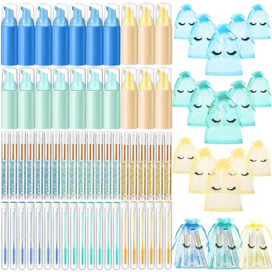 Zhehao 80 Pcs Lash Shampoo Bottle Brushes Kit 20 Foam Pump Dispensers 20 Lash Shampoo Brushes 20 Eyelash Aftercare Bag 20 Cleaning Pipes, Eyelash Extension Supplies (Multicolor)-GlimoraGlow