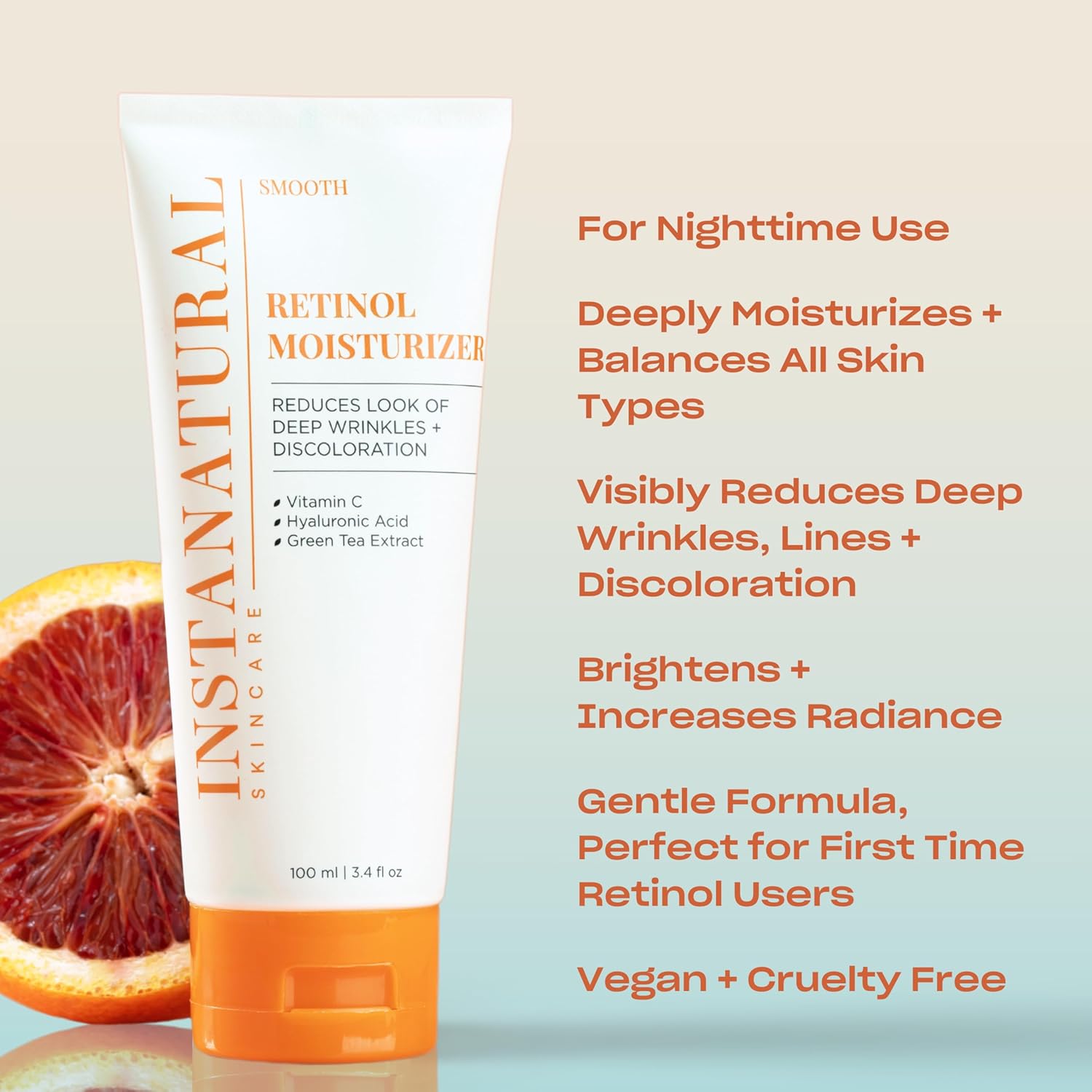 InstaNatural Retinol Moisturizer Nighttime Face Moisturizing Cream, Brightens and Reduces Signs of Aging, Wrinkles, Lines and Discoloration, with Vitamin C and Hyaluronic Acid, 3.4 Fl Oz-GlimoraGlow