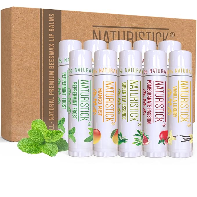 10-Pack Lip Balm Gift Set by Naturistick. Assorted Scents. 100% Natural Ingredients. Best Beeswax Chapsticks for Dry, Chapped Lips. Made in USA for Men, Women and Children-GlimoraGlow