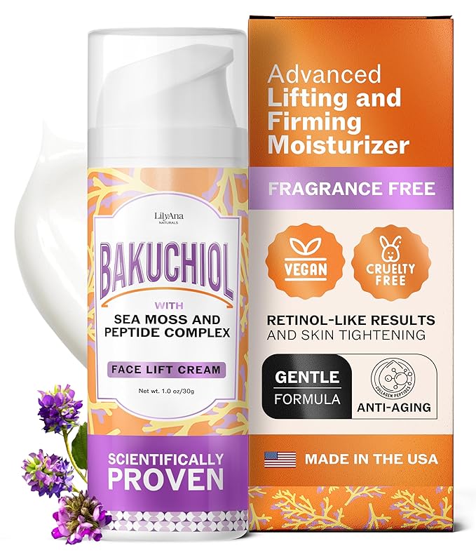 LilyAna Naturals Bakuchiol Face Lift Cream with Sea Moss and Peptide Complex - Face Cream for Women - Moisturizing and Lifting Facial Cream - Anti-Aging Overnight Moisturizer - Made in the USA - 1 oz-GlimoraGlow