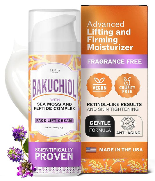LilyAna Naturals Bakuchiol Face Lift Cream with Sea Moss and Peptide Complex - Face Cream for Women - Moisturizing and Lifting Facial Cream - Anti-Aging Overnight Moisturizer - Made in the USA - 1 oz-GlimoraGlow