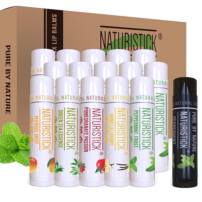 16-Pack Lip Balm Gift Set by Naturistick. Assorted Scents. 100% Natural Ingredients. Best Beeswax Chapsticks for Dry, Chapped Lips. Made in USA for Men, Women and Children-GlimoraGlow