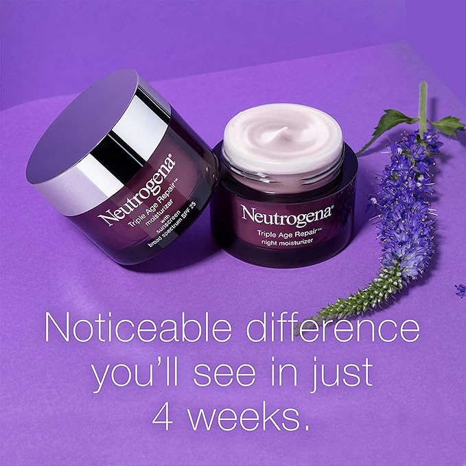 Neutrogena Triple Age Repair Night Cream, 1.7oz Jar, Anti-Aging Face Cream, Face Moisturizer For Women & Men, Hydrating Night Face Moisturizer for Even Skin Tone & Firming, Vitamin C-GlimoraGlow