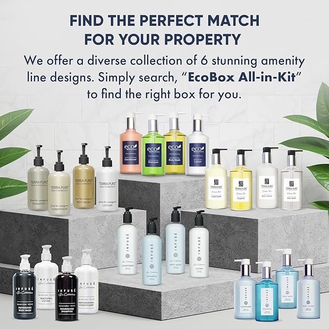 1-Shoppe Eco Botanics 10 Piece Ecobox All-In-Kit | White Tea and Honey Soap | 3 Shampoo, 2 Conditioner, 3 Body Wash & 2 Lotion | 10.14oz Hotel Soaps and Toiletries Bulk | Personal Care Products-GlimoraGlow