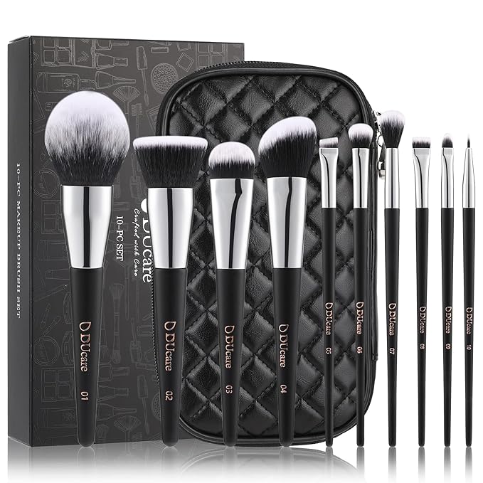DUcare Makeup Brushes with Case 10Pcs Travel Makeup Brushset Women Gift Premium Synthetic Kabuki Foundation Blending Brush Face Powder Blush Concealers Eye Shadows with bag-GlimoraGlow