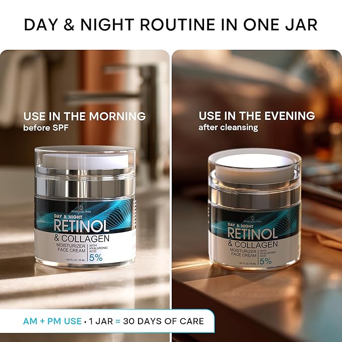 Face Moisturizer Retinol Cream, Anti Aging Neck Firming Cream, Collagen Day & Night Face Cream with Hyaluronic Acid for Women & Men, 1.85 Fl Oz-GlimoraGlow