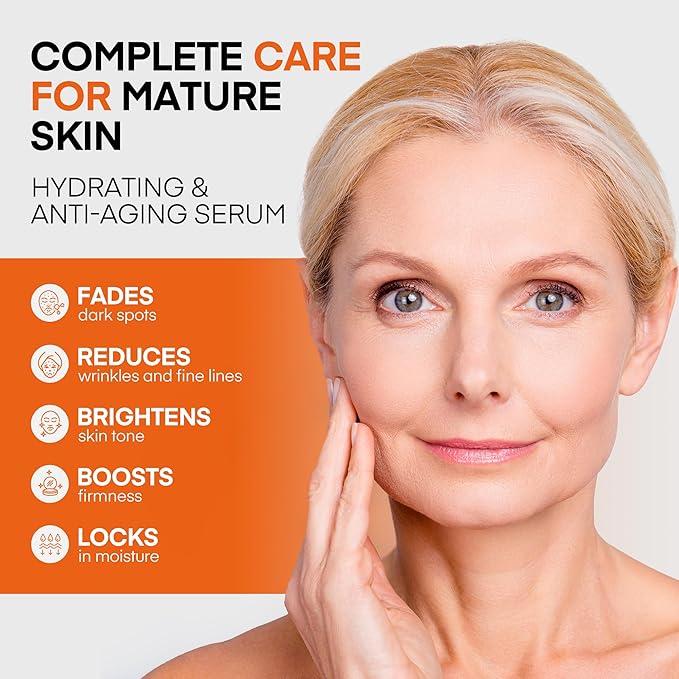Super Vitamin C Serum for Women Over 70: Niacinamide, Vitamin C, Hyaluronic Acid, Peptides, Vitamin E, Caffeine, Bakuchiol, Hydrating, Lifting, Face Wrinkle & Age Spots Reduction-GlimoraGlow