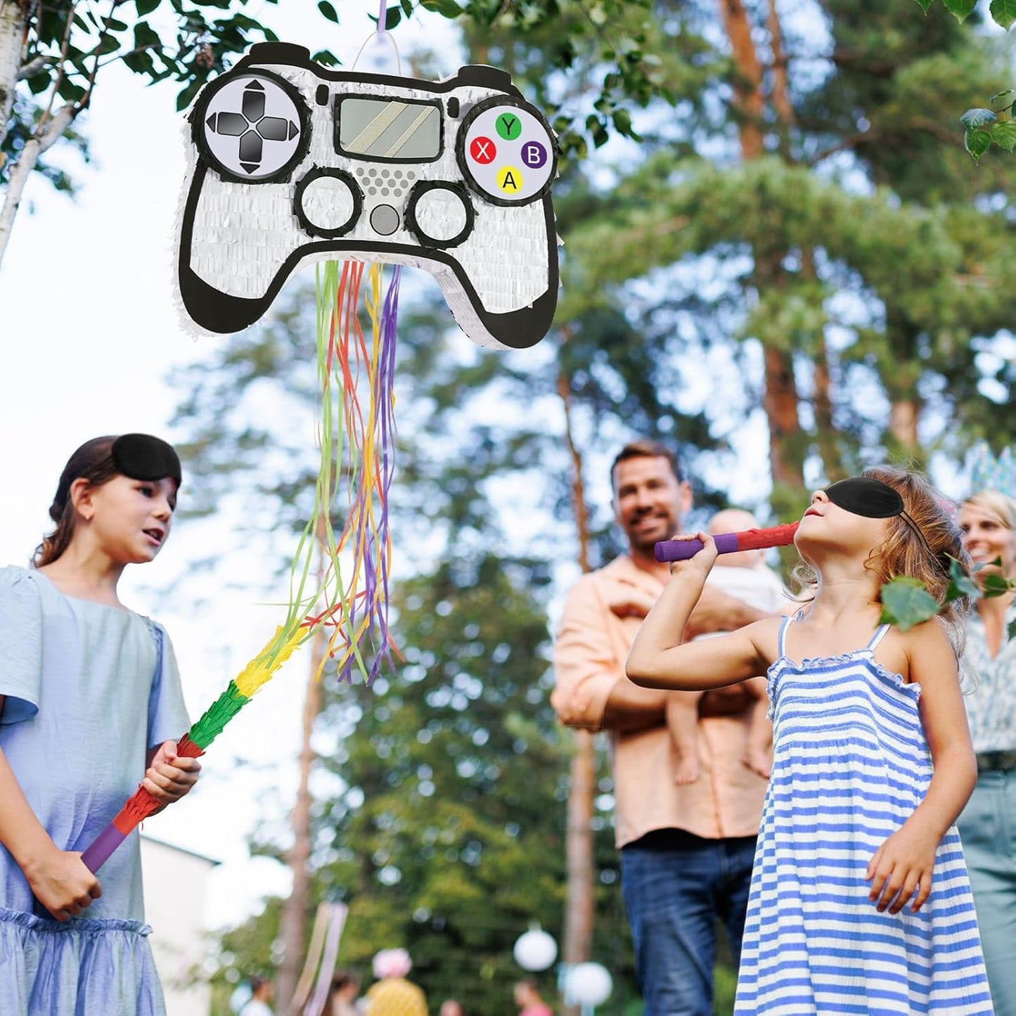 WERNNSAI Video Game Piñata - Game Controller Piñata Bundle with Blindfold and Bat for Boys Piñata Gaming Theme Party Decoration Supplies Pull String Piñata for Birthday Party Celebration