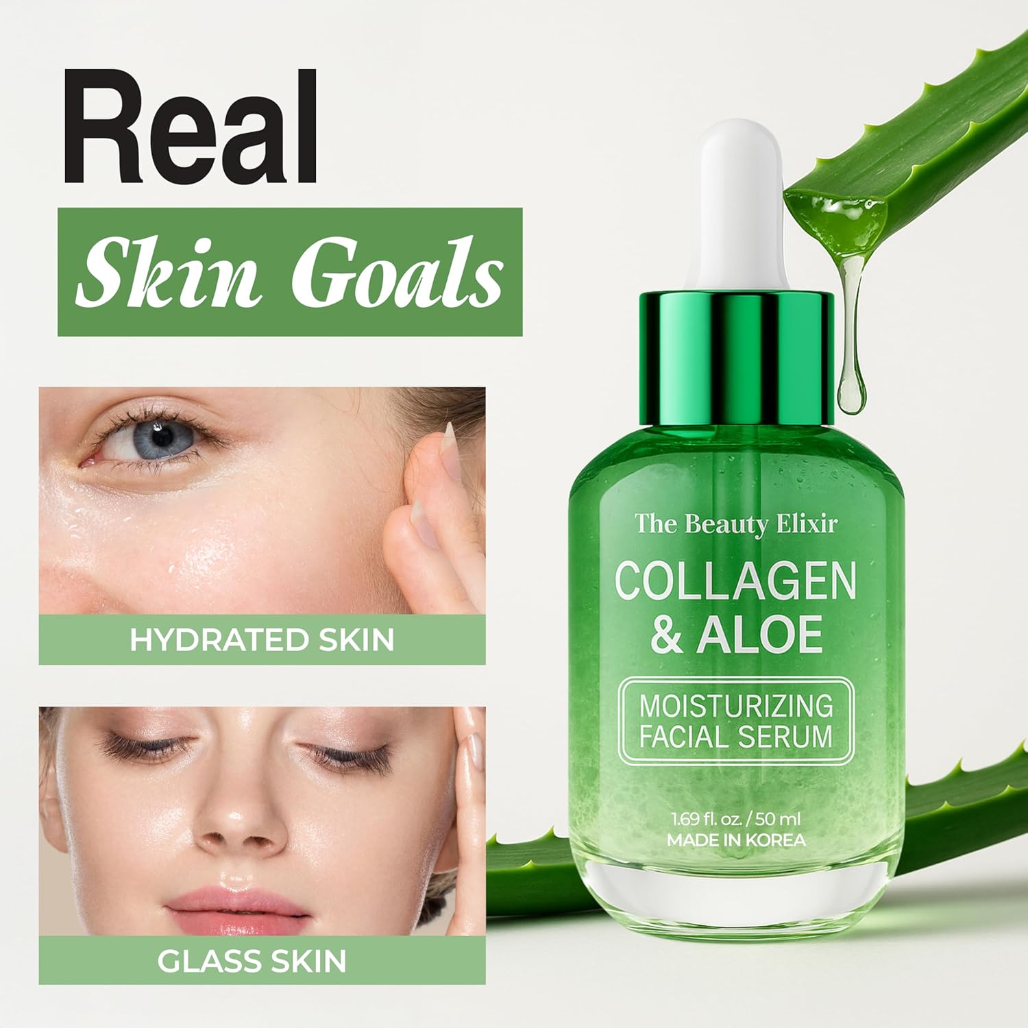 Aloe & Collagen Serum For Face - Dermatologist Tested, Anti-Aging, Ultra Hydrating Aloe Vera Gel For Face - Natural Ingredients, Clean Beauty, Cruelty-Free Korean Skin Care - 1.69 oz-GlimoraGlow