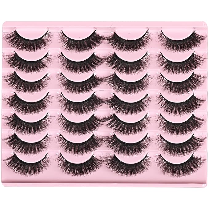 FARRED Natural Lashes Short Eyelashes Wispy False Mink Lash Pack 14 Pair Fluffy Cat Eye Strip Eyelash that Looks Like Extensions Small Fake Lashes for MUA and Beginners Daily Makeup (F14 | 8-15mm)-GlimoraGlow