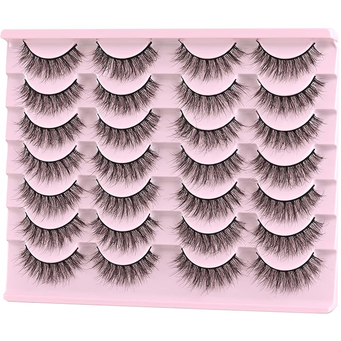 FARRED Natural Lashes Short Eyelashes Wispy False Mink Lash Pack 14 Pair Natural Look Fluffy Doll Eyelash Small Fake Strip Lashes Full Pestañas Sets for MUA and Beginners Daily Makeup (F5 | 8-15mm)-GlimoraGlow