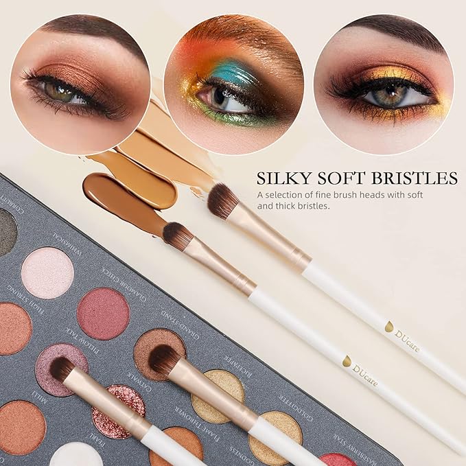 DUcare Makeup Brushes with Bag - 14Pcs Professional Synthetic Make Up Brushes Set for Blush Concealer Foundation Bronzer Powder Eyebrow Contour Eyeshadow Blending Makeup Brush Set Mekaup bag, White-GlimoraGlow