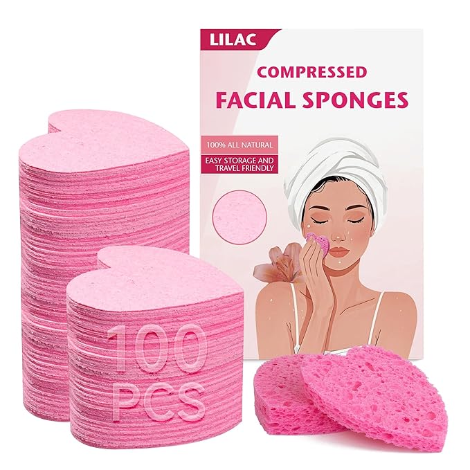 100 Count Compressed Pink Facial Sponges | 100% Natural Cellulose Eco-Friendly Makeup Sponges for Gentle Cleansing, Exfoliating & Stubborn Makeup Removal | Travel & Home Beauty Essentials for Women-GlimoraGlow