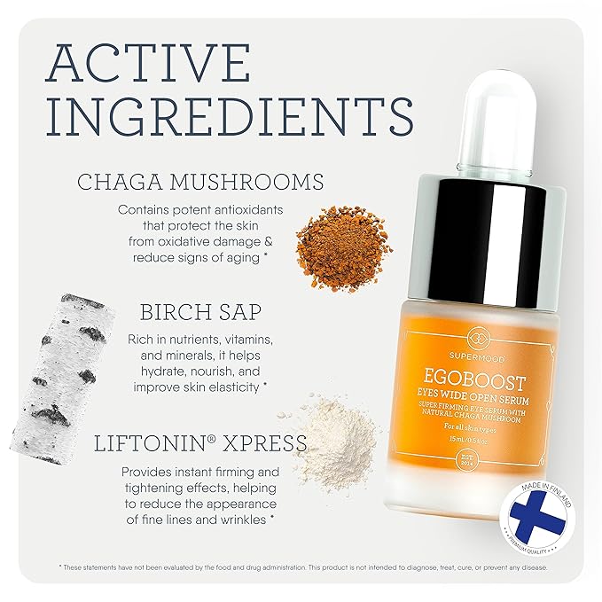 Egoboost Eye Serum - Eye Serum for Dark Circles and Puffiness, Hydrating Serum, Bright and Tight Eye Serum in Facial Skin Care Products, Mushroom Extract Eye Serum for Wrinkles-GlimoraGlow