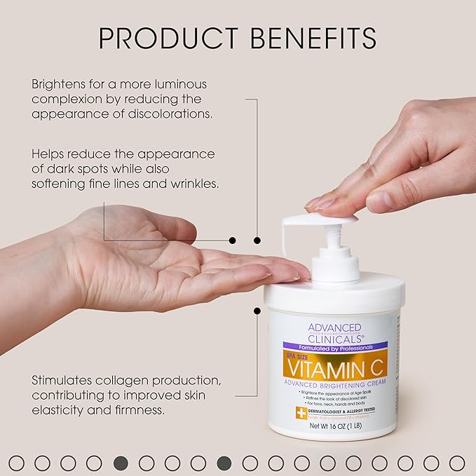 Advanced Clinicals Vitamin C Cream Face & Body Lotion Moisturizer | Anti Aging Skin Care Firming & Brightening Cream For Body, Face, Uneven Skin Tone, Wrinkles, & Sun Damaged Dry Skin, 16 Oz-GlimoraGlow