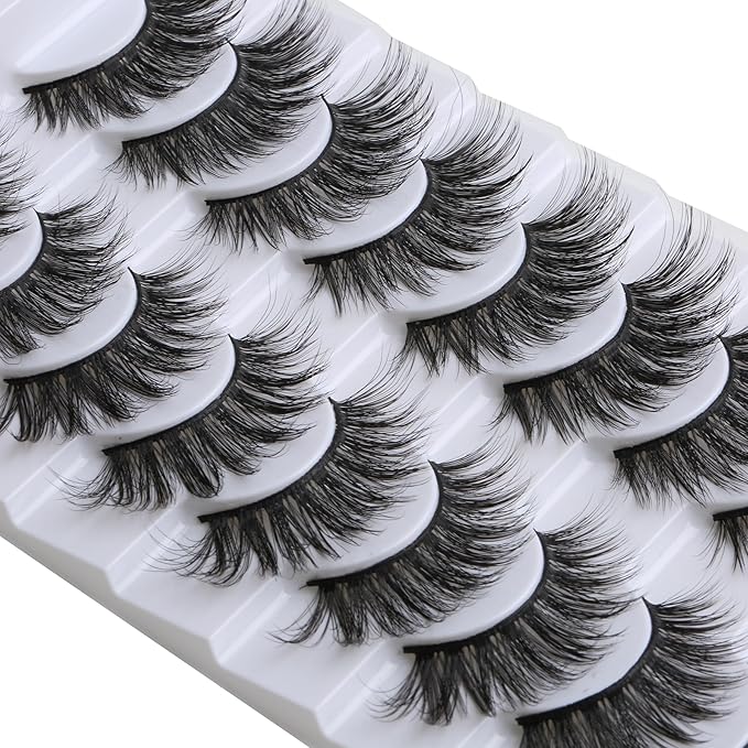SUNWELL False Eyelashes 16mm Mink Lashes Cat Eye Faux Mink Lashes 8D Fluffy Strip Lashes Soft Wispy Luxury Volume Fake Eyelashes 10 Pairs Pack-GlimoraGlow