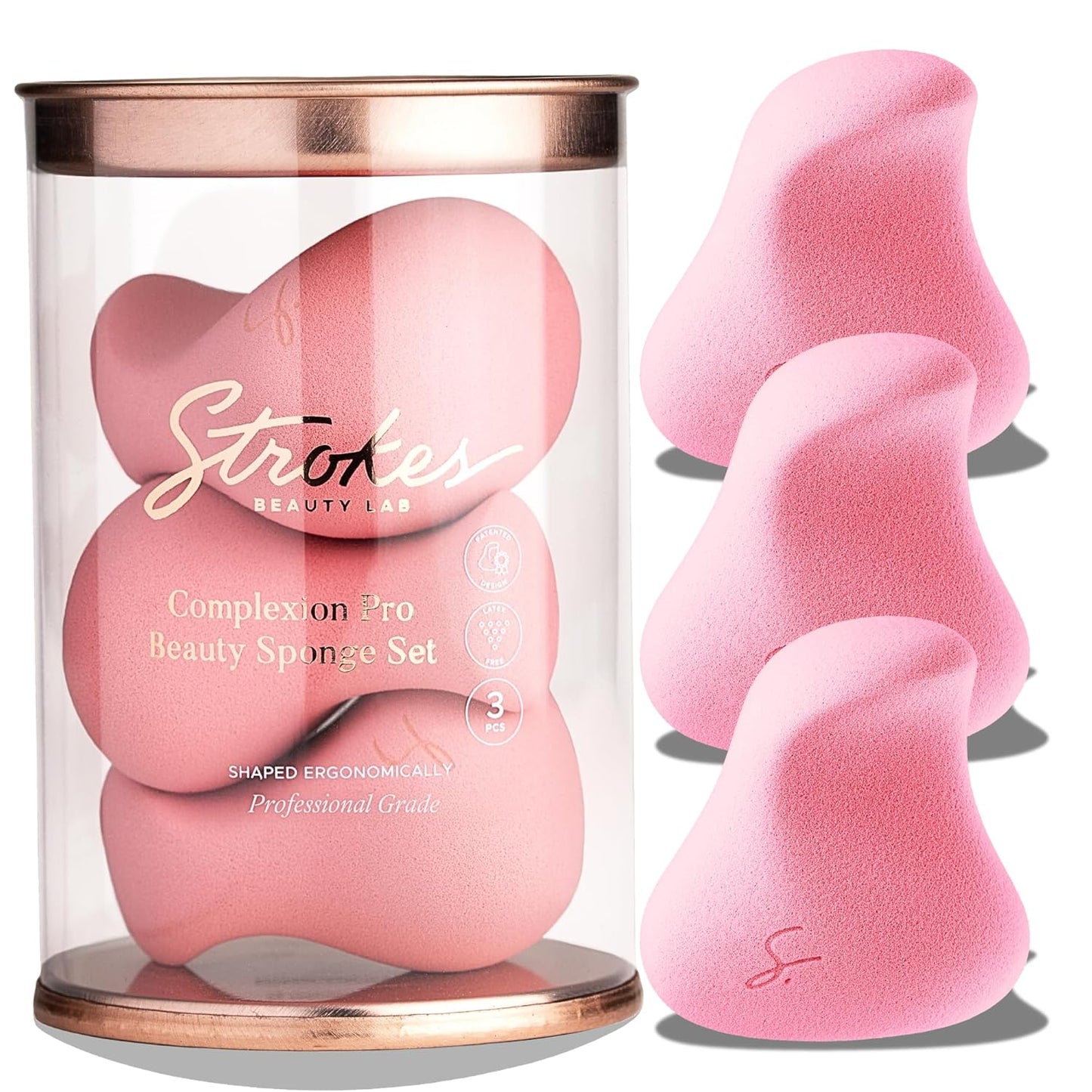 Original Beauty Blender Makeup Sponge Applicator for Powder, Cream & Liquid, Beauty Tools Puff, Streak Free Application, Vegan, Cruelty Free Made in USA, Pink (3 Pieces)-GlimoraGlow