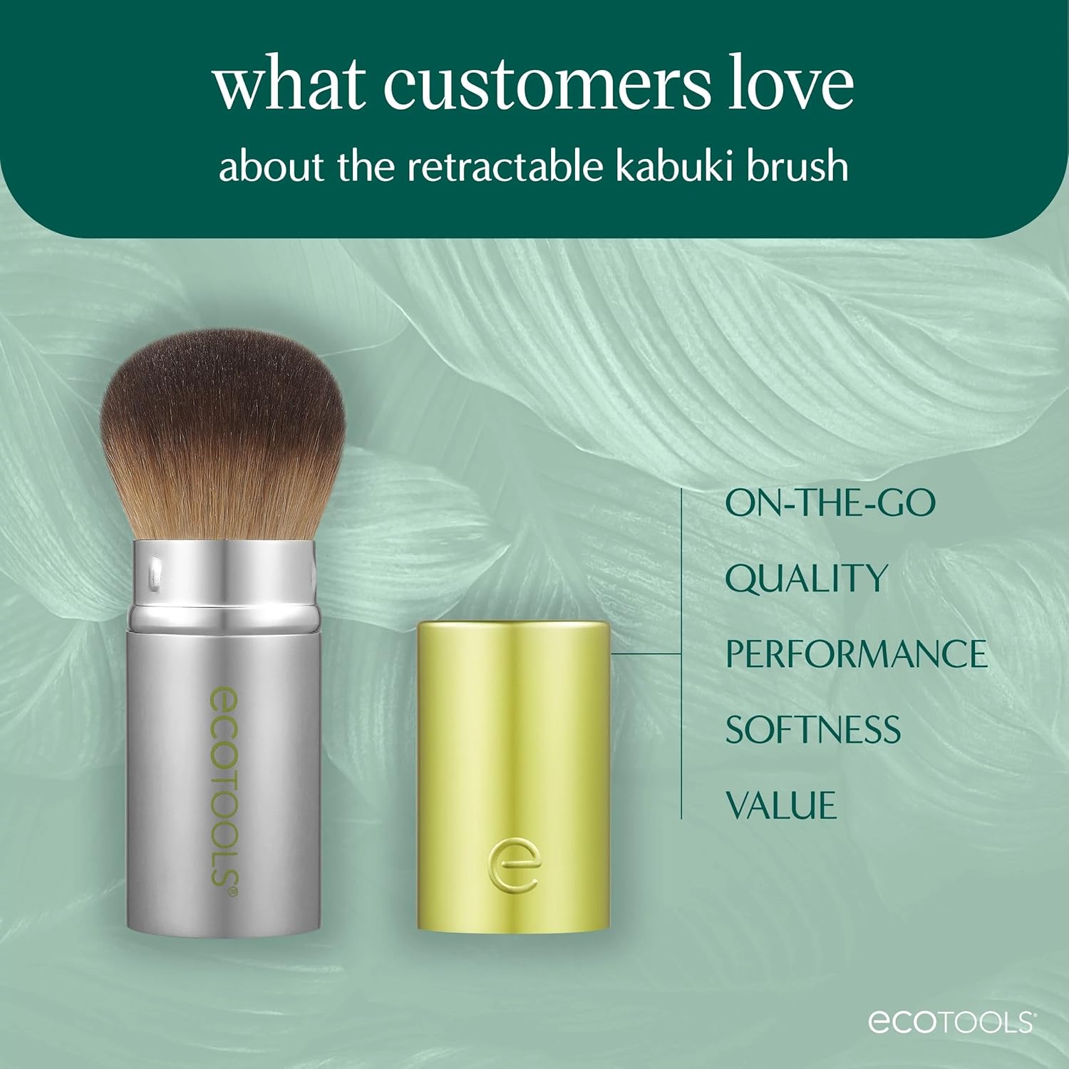 EcoTools Retractable Face Makeup Brush, Kabuki Brush for Foundation, Blush, Bronzer, & Powder, Travel Friendly & Perfect for On The Go, Eco Friendly, Synthetic & Cruelty Free Bristles, 1 Count-GlimoraGlow