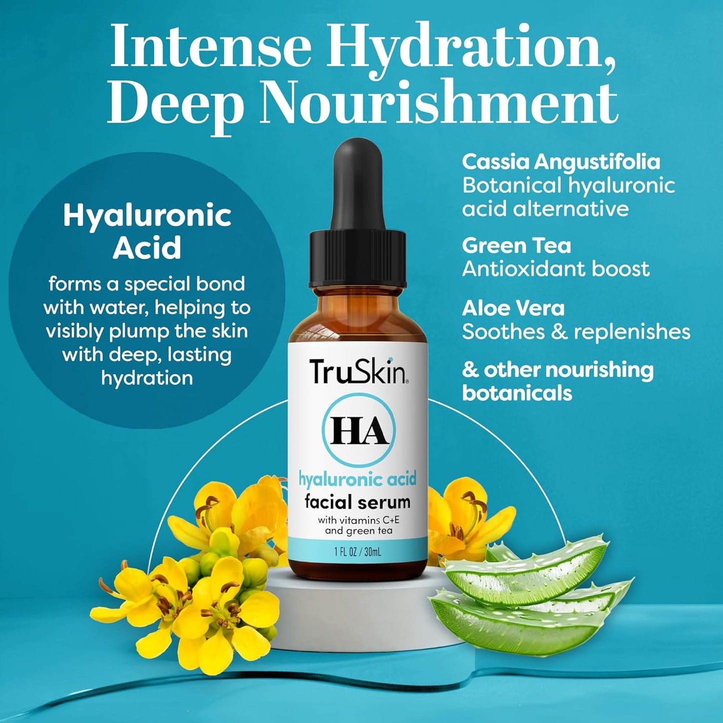TruSkin Hyaluronic Acid Serum for Face + 7 Ultra Hydrating Ingredients – Best Face Serum for Moisturizing, Visibly Plumping Skin & Smoothing the Look of Fine Lines, 1 fl oz-GlimoraGlow