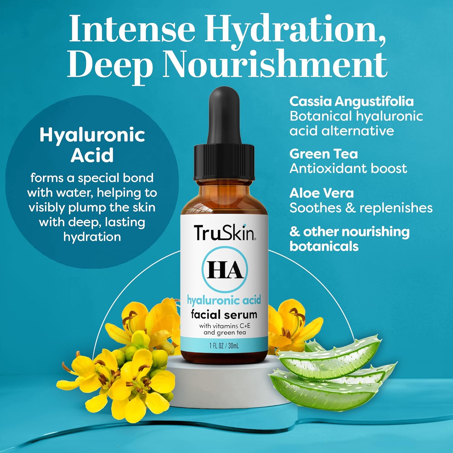 TruSkin Hyaluronic Acid Serum for Face + 7 Ultra Hydrating Ingredients – Best Face Serum for Moisturizing, Visibly Plumping Skin & Smoothing the Look of Fine Lines, 1 fl oz-GlimoraGlow
