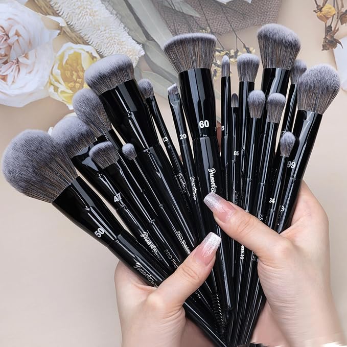 Bueart Design 19Pcs Professional Grade Labeled Makeup Brushes Set, Large Foundation Powder Contour Concealer eyeshadow Blush EyeLiner Make up Brushes,Premium Synthetic hair,Vegan Cruelty-free-GlimoraGlow