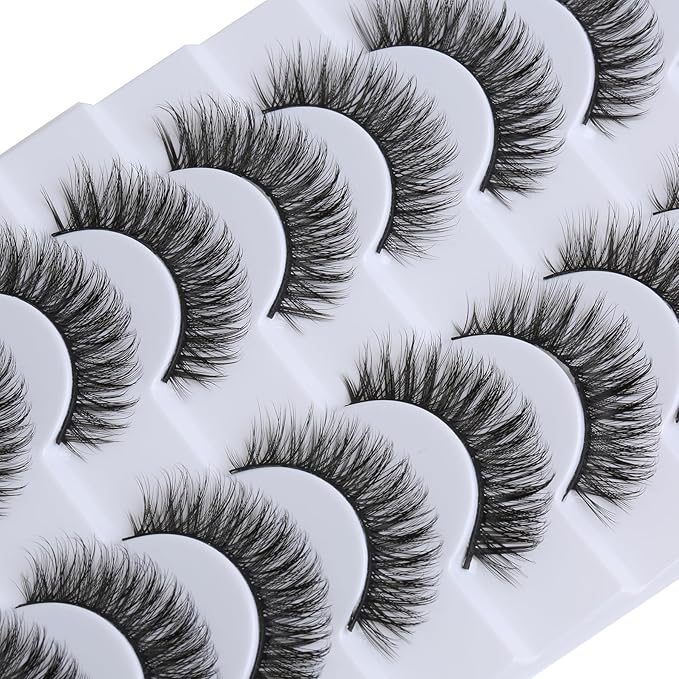 SUNWELL False Eyelashes 12mm Mink Lashes Natural Look 3D Faux Mink Eye Lashes Soft Reusable Luxury Volume Fake Eyelashes 10 Pairs Pack-GlimoraGlow