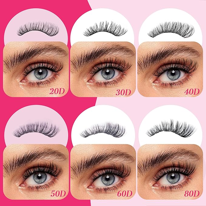 Lash Clusters 600PCS - Eyelash Clusters 20D+30D+40D+50D+60D+80D Wispy Individual Lashes D Curl Lash Extension 10-18MM Natural Lash Clusters DIY Cluster Eyelash Extensions for Beginners-GlimoraGlow