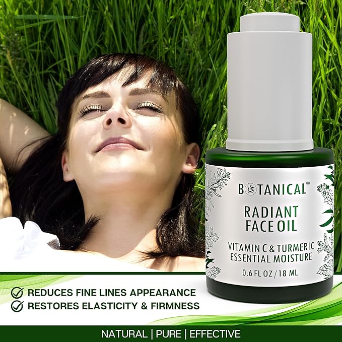 Botanical Radiant Face Oil | Skin Brightening Turmeric & Vitamin C Serum w/Gua Sha Lift Scraper | Organic, Pure, Natural Skincare (0.6 fl oz | 18 ml)-GlimoraGlow