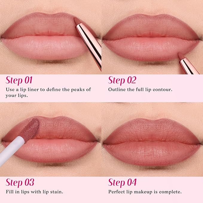 2 PCS Lip Liner and Lip Stain Combo Set, High Pigmented Long Lasting Velvet Lip Tint, Well-Defined Lipliner, Weightless Waterproof Not Animal Tested, Matte Finish Makeup-GlimoraGlow